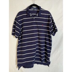 Polo by Ralph Lauren 2 Button Polo Shirt Blue & White Stripe Size Large Cotton